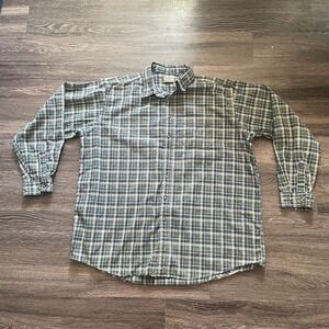 L.L. Bean Flannel Shirt Button Down Plaid Cotton Mens‎ Size 2XL XXL Green Fall